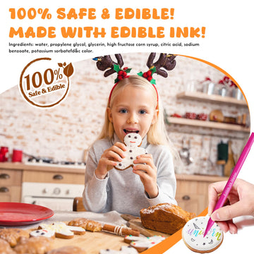 Jewem Edible Markers For Cookie Decorating,14 Pcs Ultra Fine Tip(0.5Mm) Food Coloring Pens, Upgrade Double Side Food Grade Pens For Decorating Fondant Cakes, Easter Eggs, Frosting, Macaron