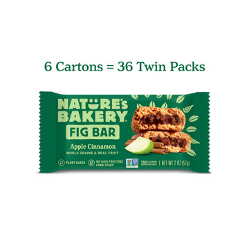 Natures Bakery Whole Wheat Fig Bars, Apple Cinnamon, Real Fruit, Vegan, Non-GMO, Snack bar, 6 Count (Pack of 6)