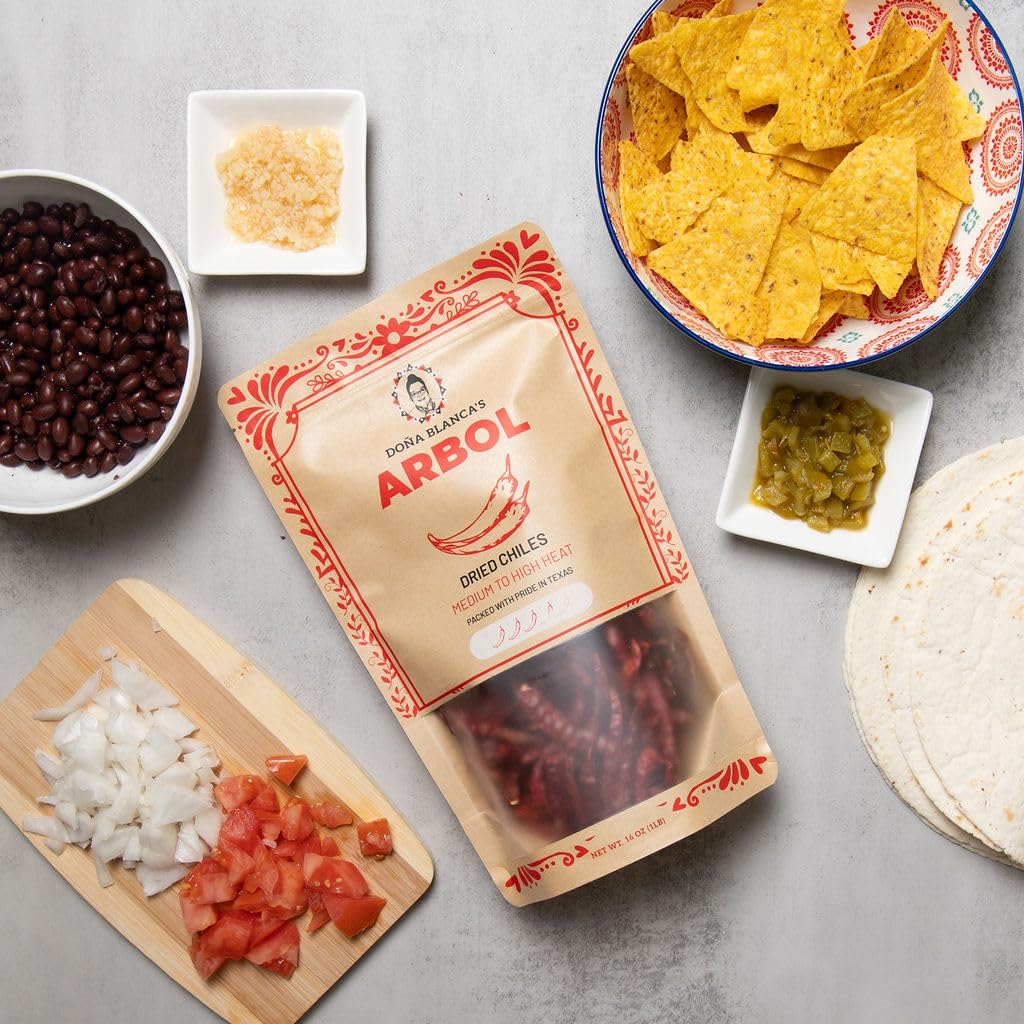 Doa Blanca Chile De Arbol 4Oz - Dried Whole Red Chili Peppers - Premium Dried Stemless Chiles - Spicy Hot Heat - Use In Mexican,