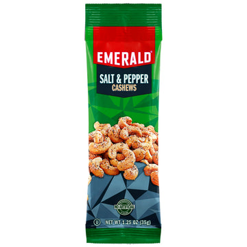 Emerald Nuts Salt and Pepper Seasoned Cashews 12 Ct (1-Pack) | 1.25 Oz Individual Snack Tubes | Kosher Certified, Non-GMO, Conta