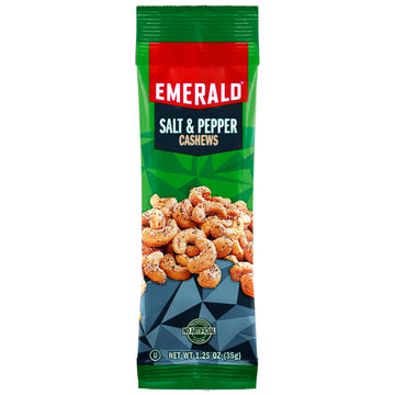 Emerald Nuts Salt And Pepper Seasoned Cashews 12 Ct (1-Pack) | 1.25 Oz Individual Snack Tubes | Kosher Certified, Non-Gmo, Contains No Artificial Preservatives, Flavors Or Synthetic Colors