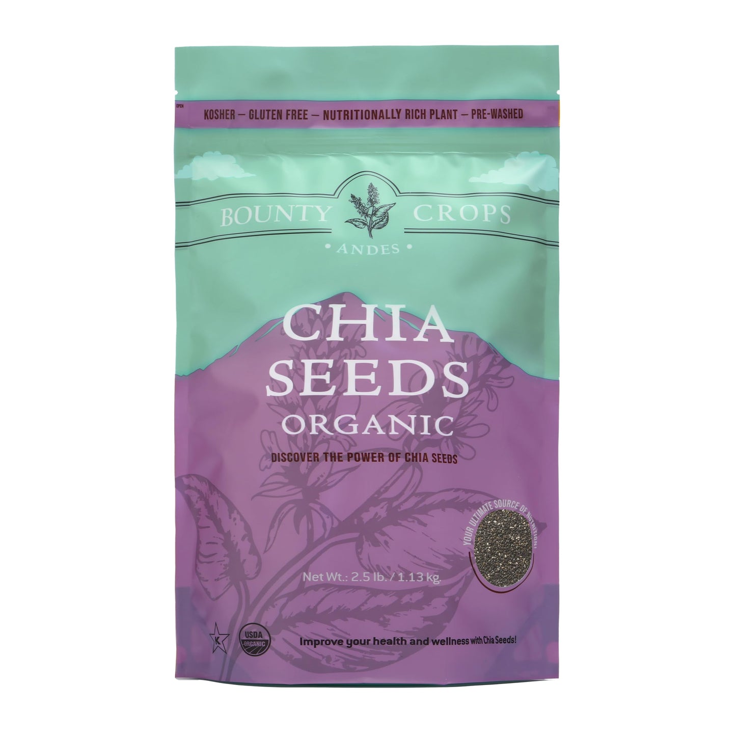 Bounty Crops Organic Chia Seeds (2.5 lb, 40 oz), High in Omega-3, Fiber, and Antioxidants, Non-GMO, Gluten-Free, 38 Servings, Ko