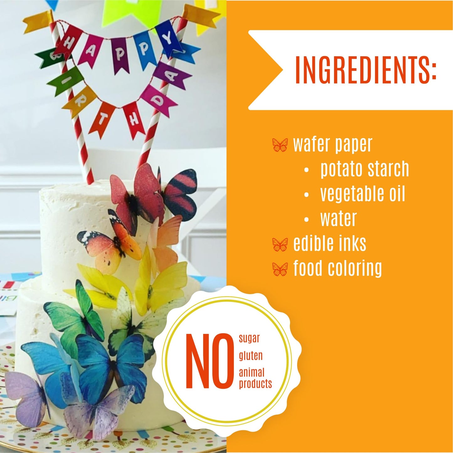 Sugar Robot Edible Butterflies for Cake Decorating - Large 3-inch Rainbow Toppers - Premium Crafted in the USA