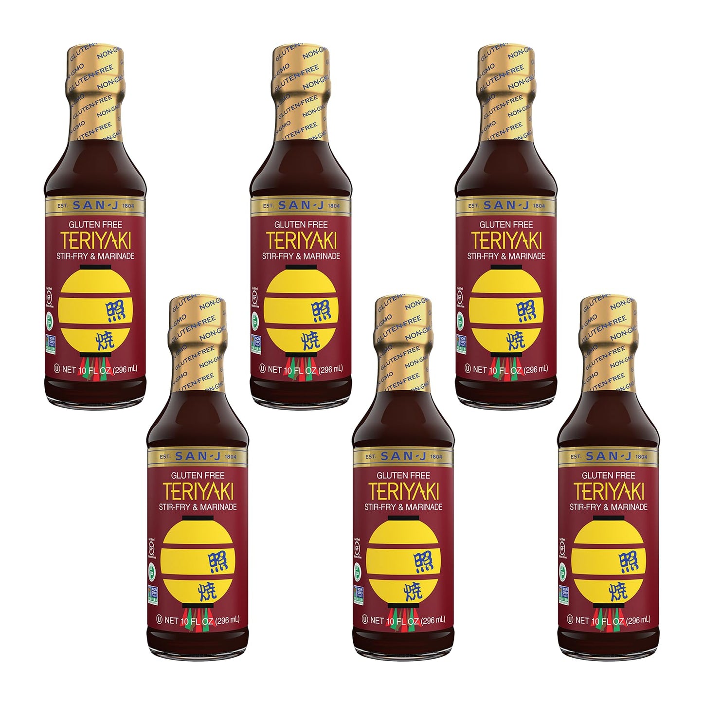 San-J - Gluten Free Teriyaki Sauce - Well-Balanced Sauce For Cooking - Non-Gmo - 10 Oz. Bottles - 6 Pack