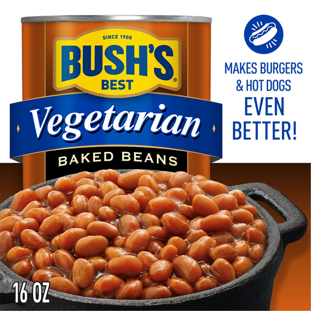 BUSH S BEST 16 oz Canned Vegetarian Baked Beans, Source of Plant Based Protein and Fiber, Low Fat, Gluten Free, (Pack of 12)