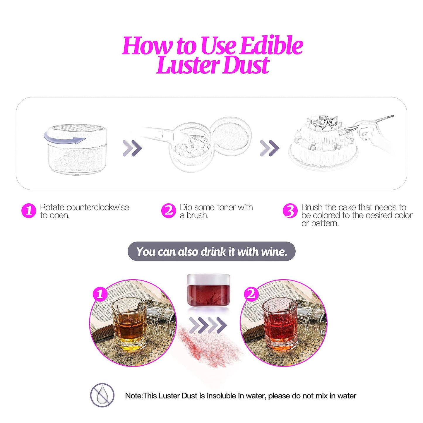 SIMEKKO Purple Edible Glitter Dust Set for Drinks, 2 Bottles, 4g Each, Ideal for Cake Decoration and Beverages
