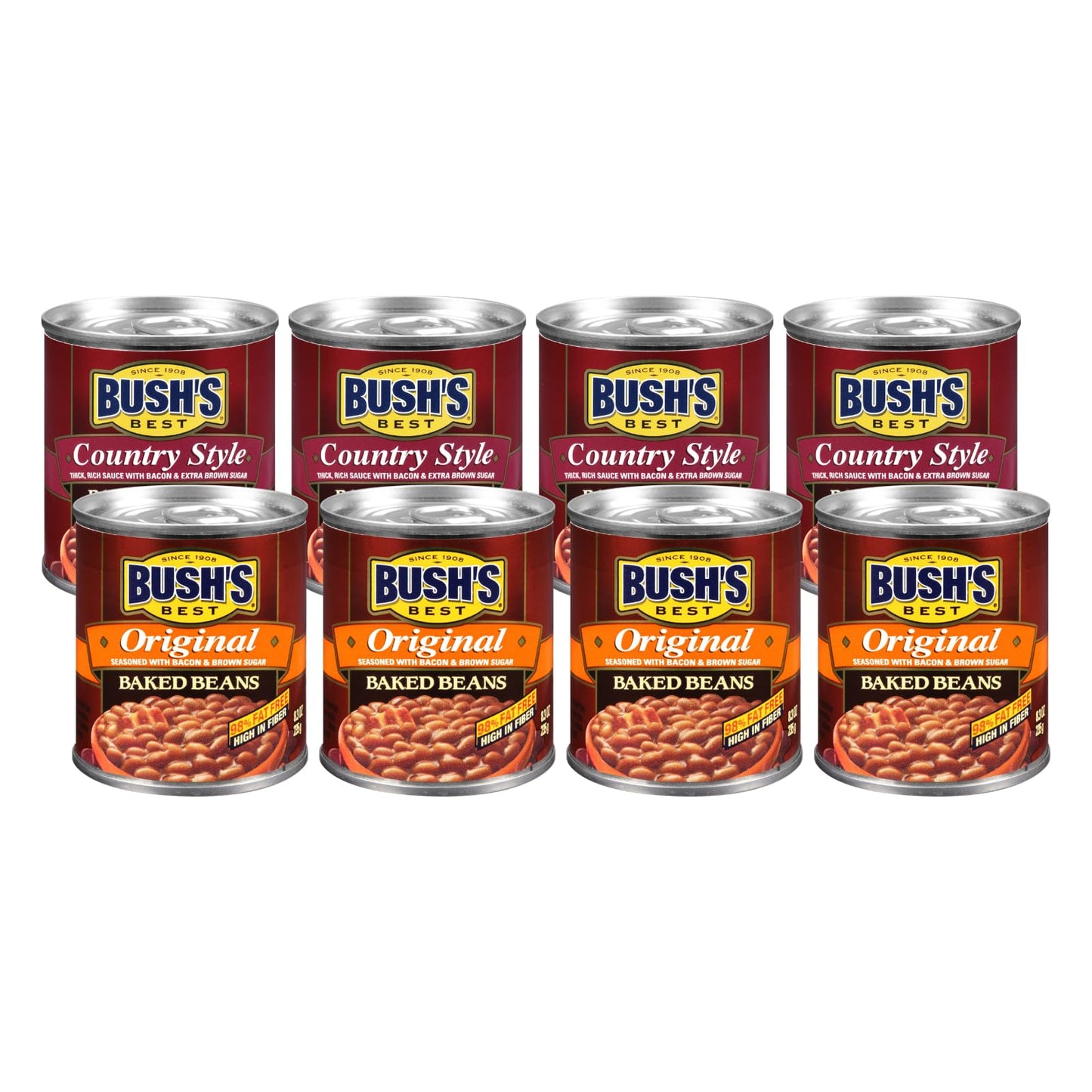 Bushs Best Baked Beans for BBQ, Pantry Staple, Ready-to-Serve - Country Style, Original & Homestyle, 8.3 oz Each (Variety Pack)