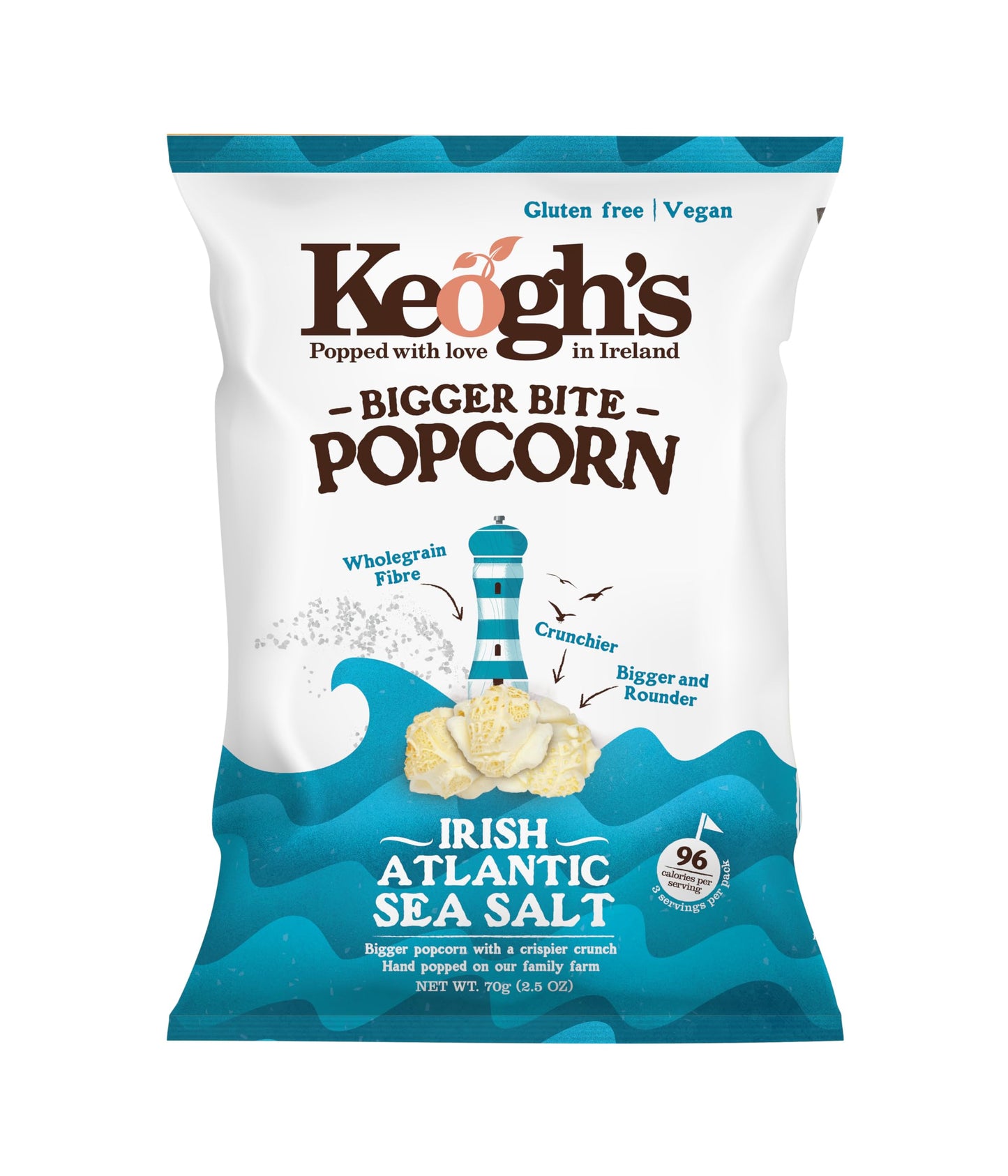 Keoghs Bigger Bite Irish Atlantic Sea Salt Popcorn, 2.5 oz (70G), Pack of 3