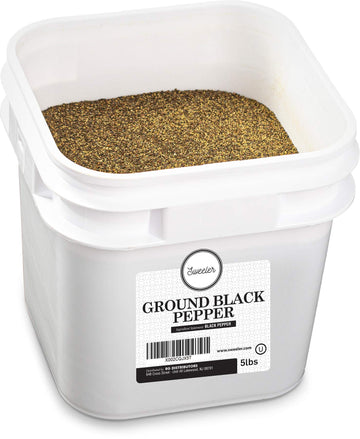 Sweeler, Bulk Ground Black Pepper - 20 Mesh, Value Large Bucket Size For Food Service & Home Use, 5Lbs
