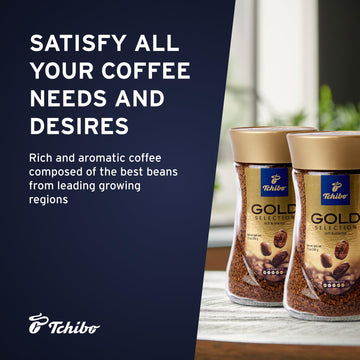 Tchibo Instant Coffee - Gold Selection - Made Of Dark-Roasted Robusta Beans For A Rich Taste And Intense Aroma - 5/6 Intensity, 1/6 Acidity, 5/6 Roast Level - 2 X 7.05 Oz