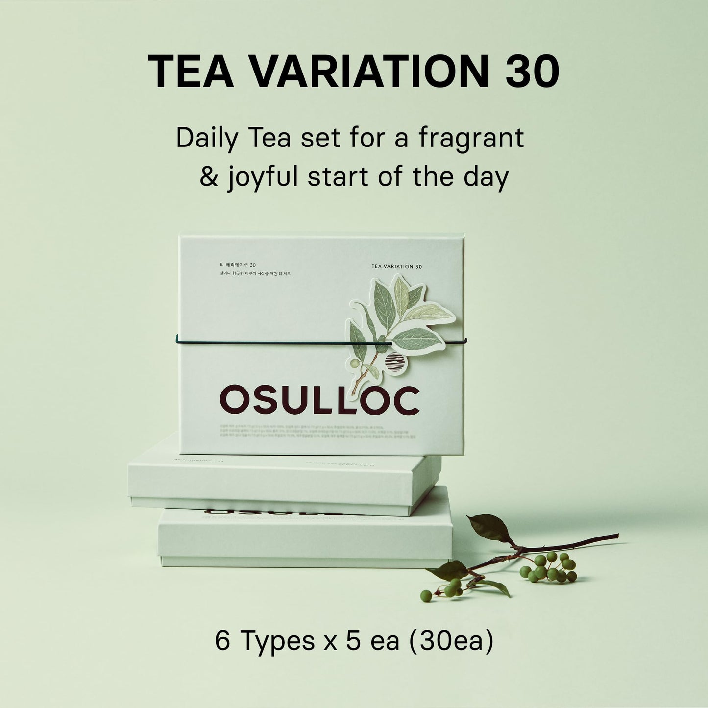Osulloc Tea Variation 30 (30 Count, 6 Flavors X 5 Ea), Assorted Tea Bag Sampler, Daily & Light Specialty Gift Box, Pure & Blende