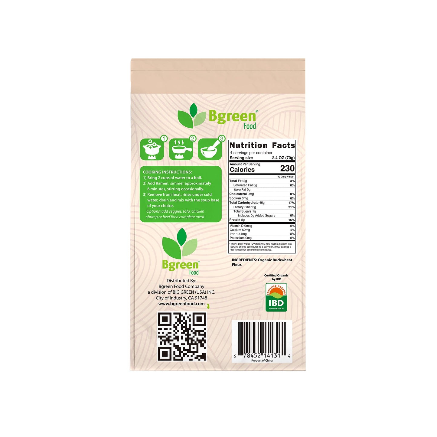 Big Green Organic Food- Organic Buckwheat Ramen, Gluten-Free, Non-GMO, Vegan, Kosher, 9.8oz (1)