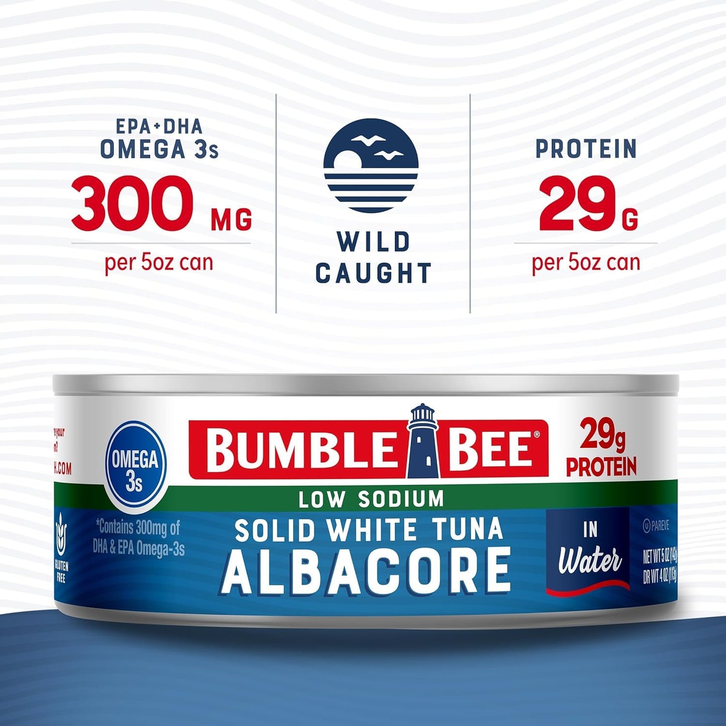 Bumble Bee Low Sodium Solid White Albacore Tuna In Water, 5 Oz Can (Pack Of 4) - Wild Caught Tuna - 29G Protein Per Serving, High In Omega-3S - Non-Gmo Project Verified, Gluten Free, Kosher