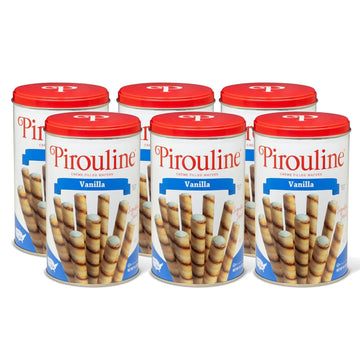 Pirouline - Vanilla Rolled Wafers - Rolled Wafer Sticks, Crème Filled Wafers, Rolled Cookies For Coffee, Tea, Ice Cream, Snacks, Parties, Gifts, And More - 14.1Oz Tin 6 Pack