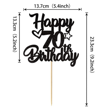 1 Pack Happy 70Th Birthday Cake Topper Glitter Heart Star 70 Fabulous Cake Pick Birthday Sign Cake Decorations For Children 70Th