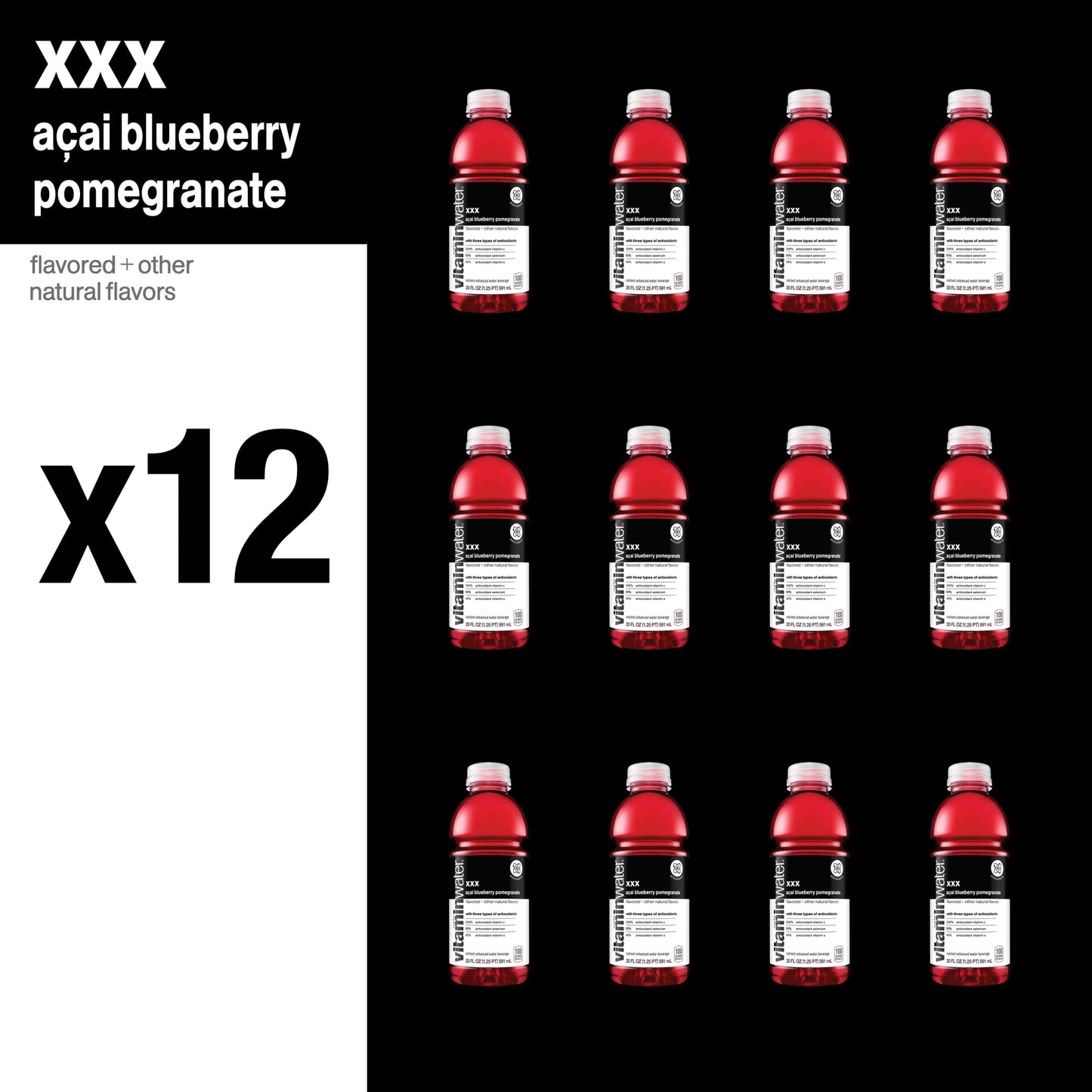 vitaminwater Electrolyte Enhanced Water, Açai-Blueberry-Pomegranate, 20 fl oz, 12 Pack