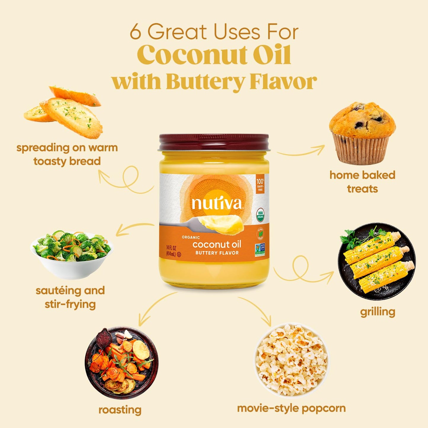 Nutiva Organic Coconut Oil With Butter Flavor From Non-Gmo, Steam Refined, Sustainably Farmed Coconuts, 14-Ounce