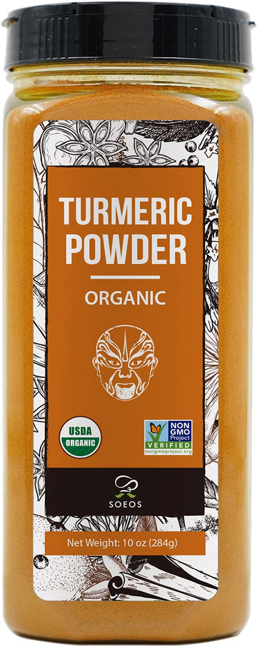 Soeos Organic Turmeric Powder 10oz (284g), Non-GMO Verified, USDA Organic, Natural Curcumin, Lab Tested for Purity, Sealed Packa