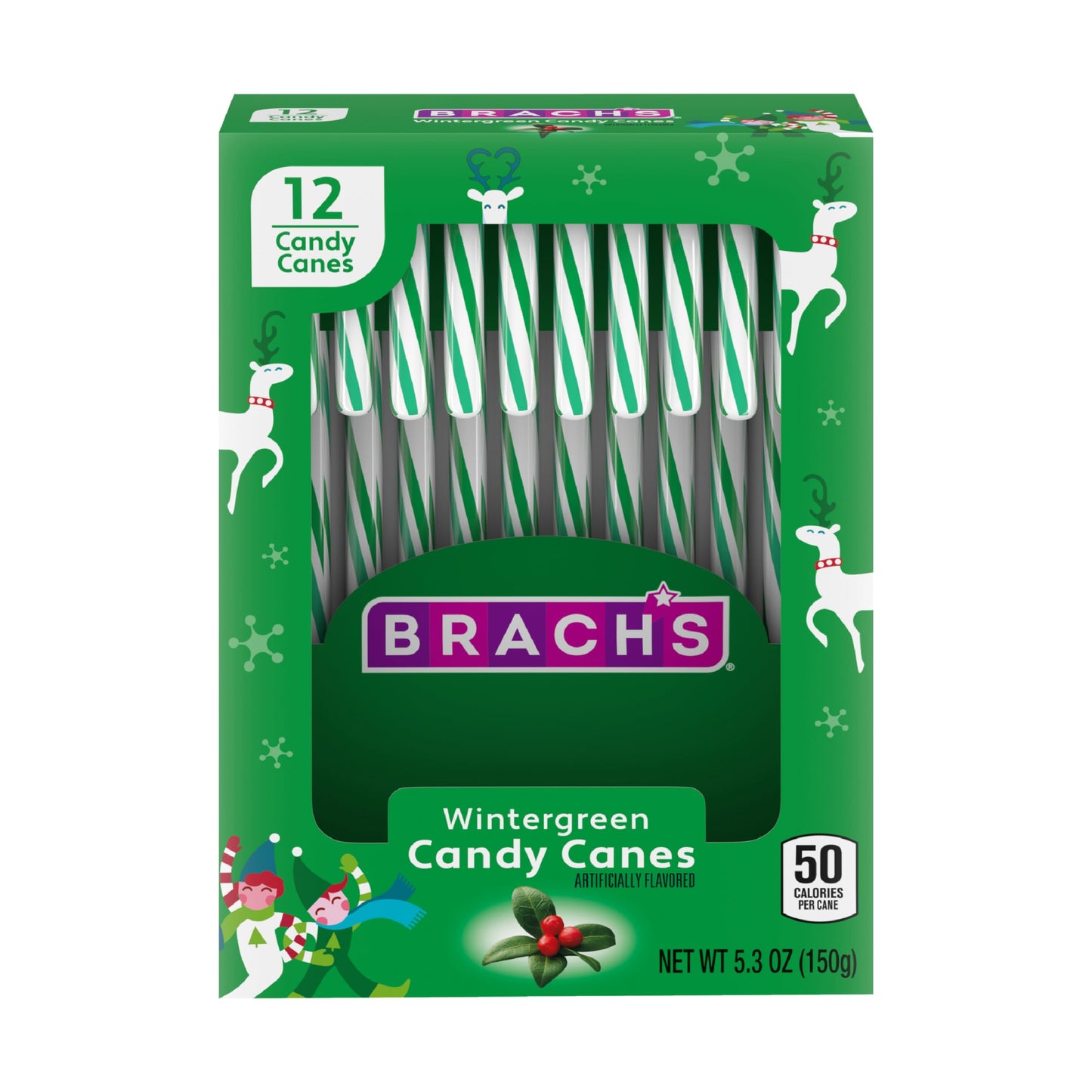 Brach'S Wintergreen Christmas Candy Canes, Minty Twist On A Holiday Classic, 12Ct - Perfect For Stocking Stuffers, Holiday Gifti