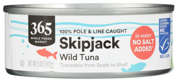 365 by Whole Foods Market, Unsalted Skipjack Tuna in Water, 5 Ounce