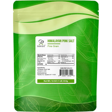 Soeos Himalayan Pink Salt, Fine Grain, 16 oz (1 Pound), Pink Himalayan Sea Salt, Non-GMO, Kosher Salt, Rock Salt for Grinder Ref