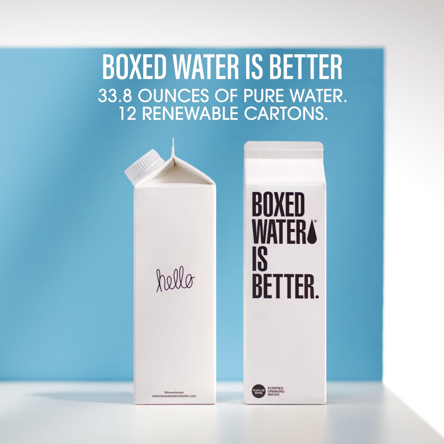 Boxed Water 33.8 Oz. (12 Pack) - Purified Drinking Water In 92% Plant- Based Boxes - 100% Recyclable, Bpa-Free, Refillable/Reusable 1 Liter Water Cartons - More Sustainable Than Plastic Bottled Water