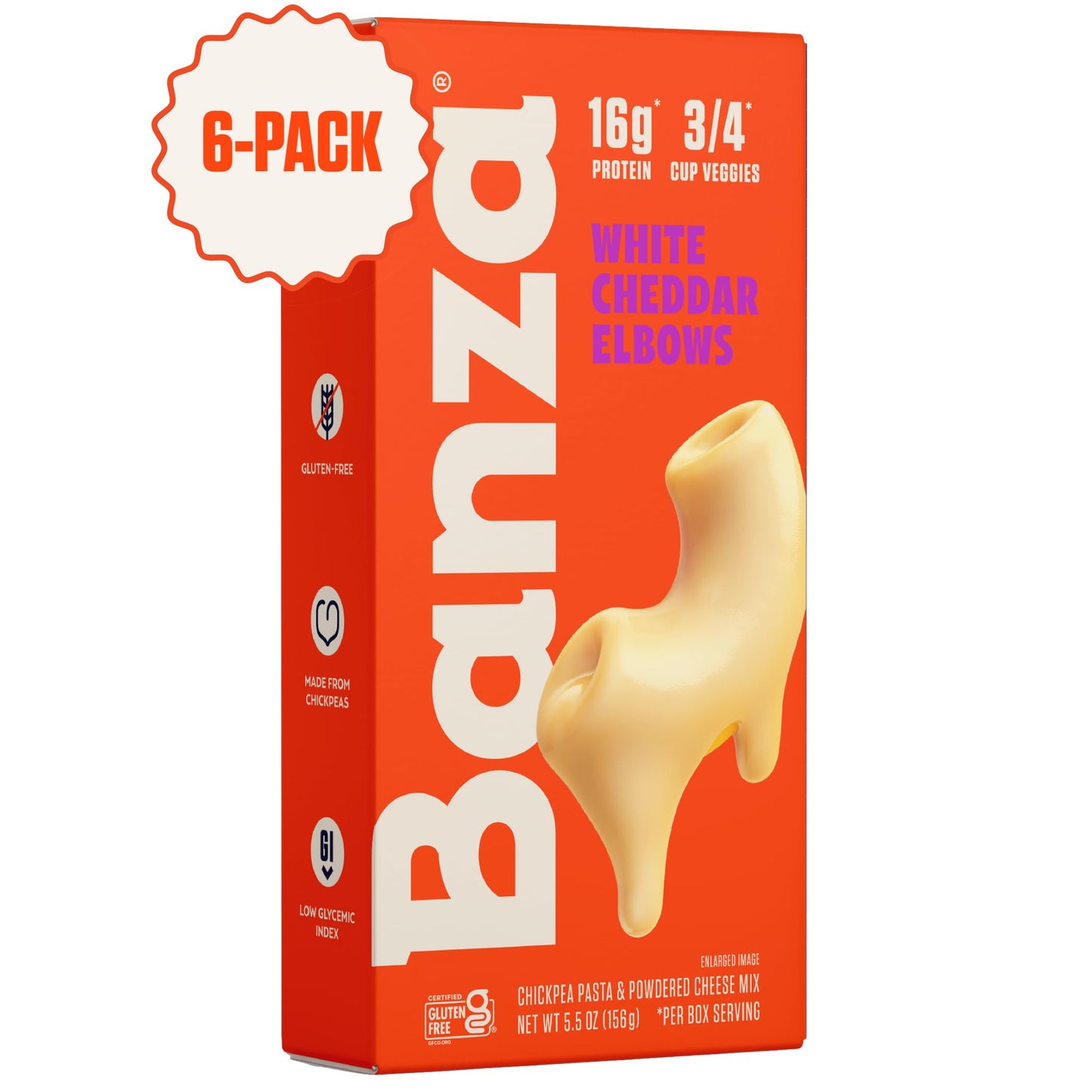 Banza Chickpea Pasta Mac & Cheese – High Protein Gluten Free Healthy Pasta – Mac & Cheese, Elbows With White Cheddar (Pack Of 6)