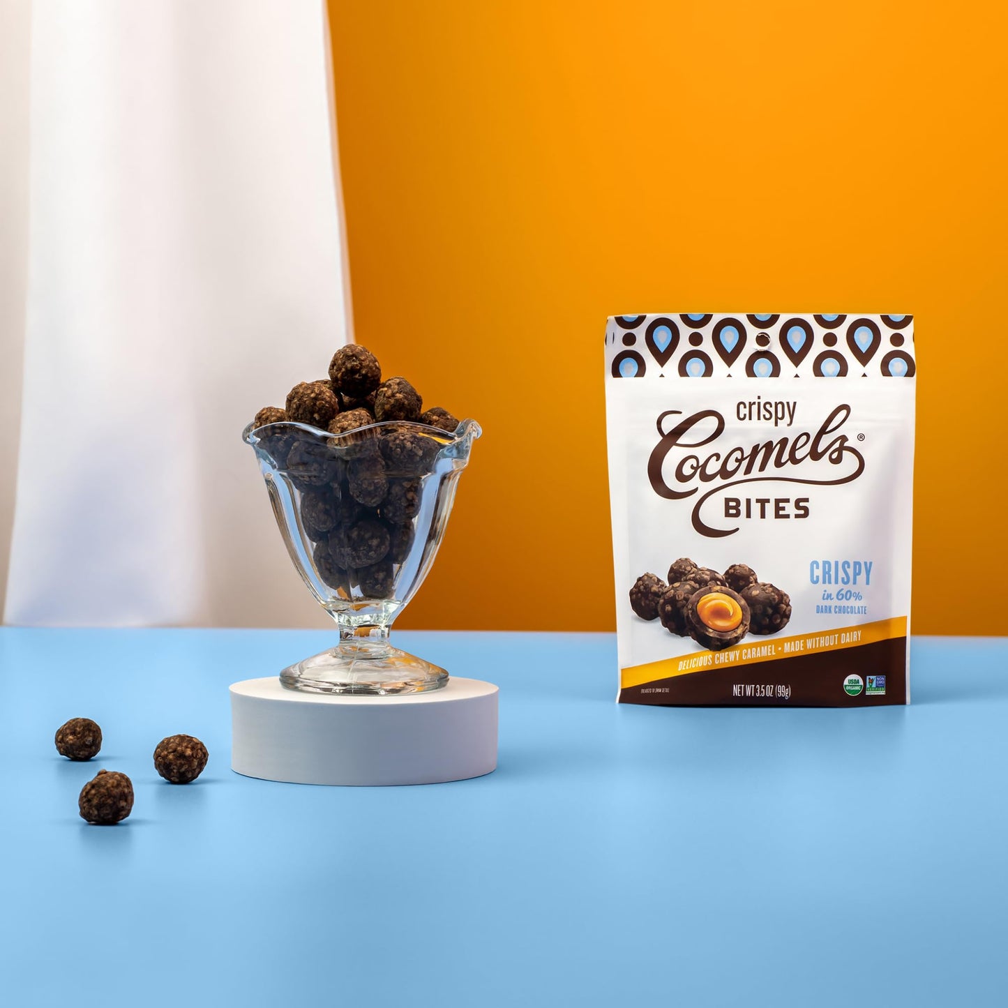 Cocomels Dark Chocolate Covered Bites, Crispy Crunch, 3.5 oz, 6 Pack, Dairy Free, Vegan, Organic