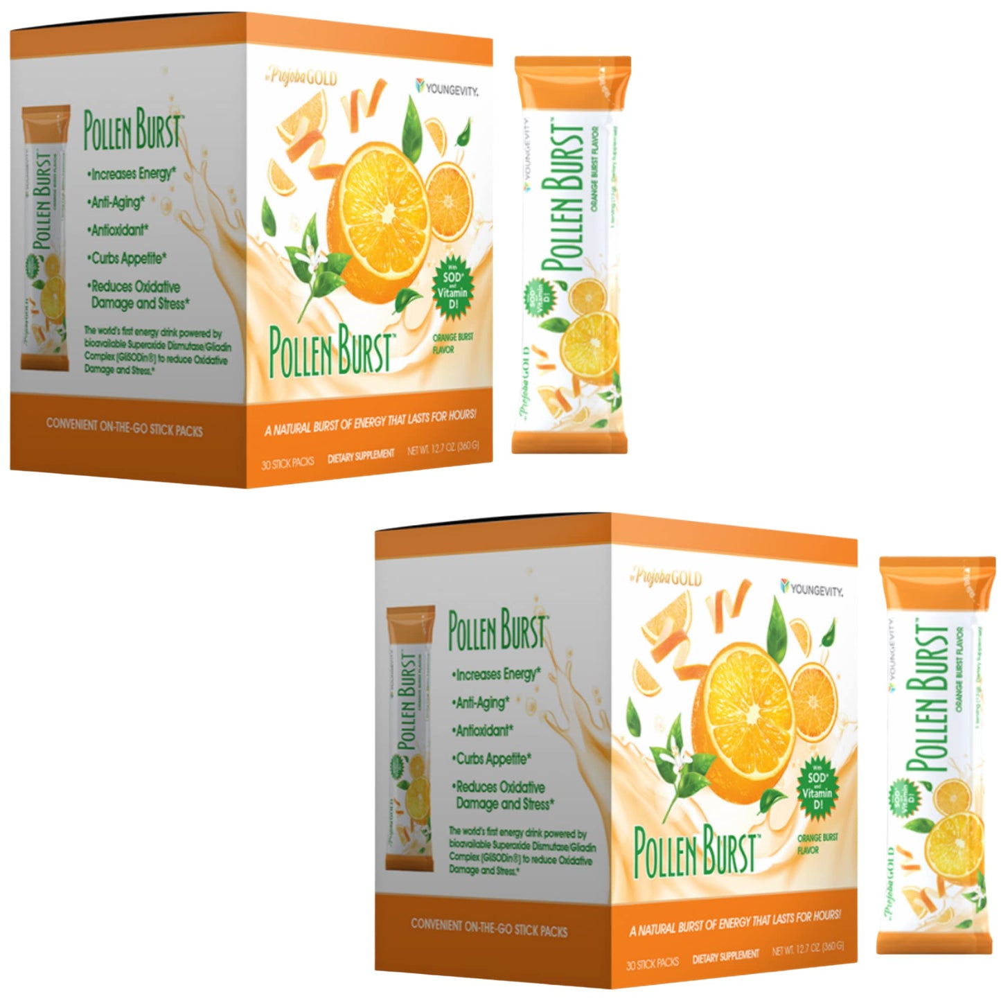 Youngevity ProJoba Pollen Burst™ Energy Supplement with Green Tea, 30 Packets - 2 Box