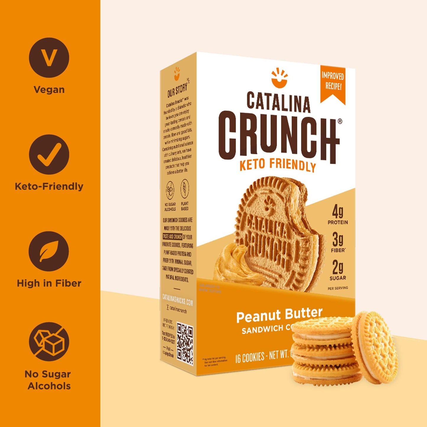 Catalina Crunch Peanut Butter Sandwich Cookies, Healthy Snacks for Kids & Adults, Vegan, Low Sugar 2g, Low Carb, High Protein 4g