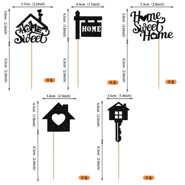 Rssta i Cupcake Toppers 30 Pack Paper Housewarming Decorations 2.8x4.6 inches Black Design 1
