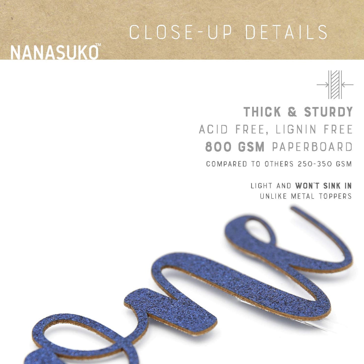 Nanasuko 1St Birthday Cake Topper - One - Double Sided Navy Blue Glitter - Premium Quality Made In Usa