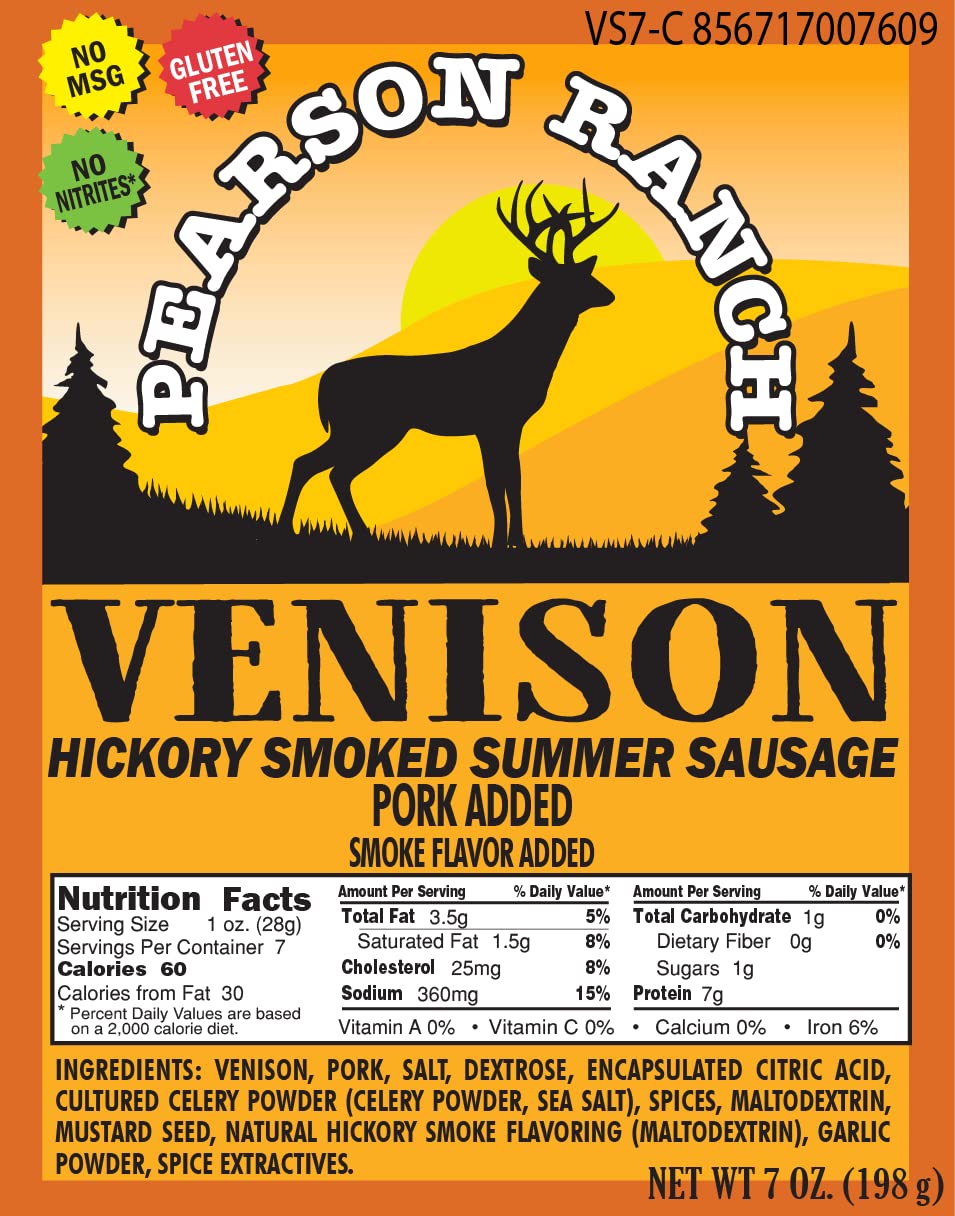 Pearson Ranch Venison Summer Sausage Pack of 3 - 7oz Stick of Deer - Exotic Meat, Gluten-Free, MSG-Free, Paleo and Keto Friendly