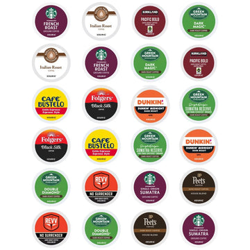 Dark Roast Coffee Variety Pack Sampler Includes Dunkin Midnight, Starbucks Sumatra & French Roast, Black Silk, Cafe Bustelo Espr