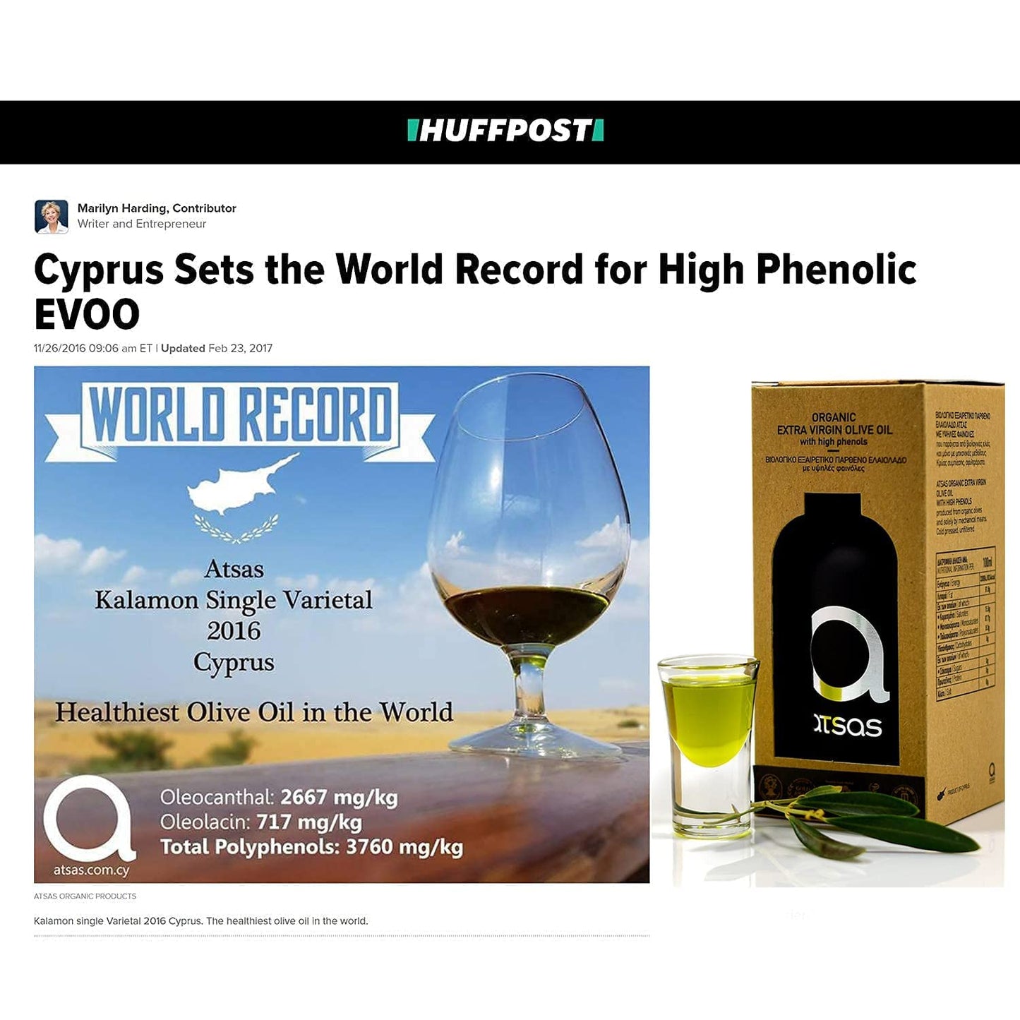 Atsas Extra Virgin Organic Olive Oil - Cold Pressed - 250 ml - Rich in Phenolic Content