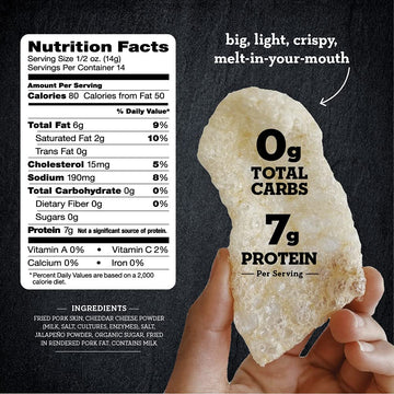 4505 Meats Jalapeno Cheddar Pork Rinds, Gluten Free Chicharrones, Keto Certified, Family Size Bag, 14 Servings, 7 Ounces