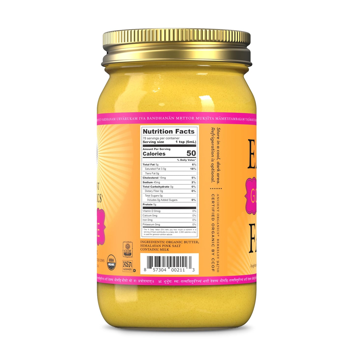 Ancient Organics Salted Ghee, Organic Grass Fed Gluten Free Clarified Salted Ghee Butter With Vitamins & Omegas, Lactose Free, 1