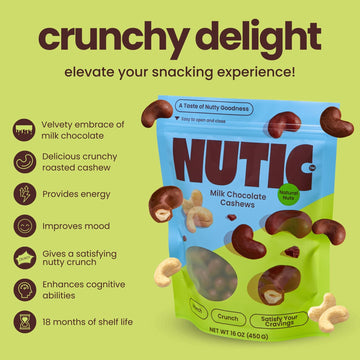Nutic Milk Chocolate Covered Cashews - 1Lb, Creamy Delights For Snacking & Gifting, Irresistible Chocolate-Covered Nuts For Holi