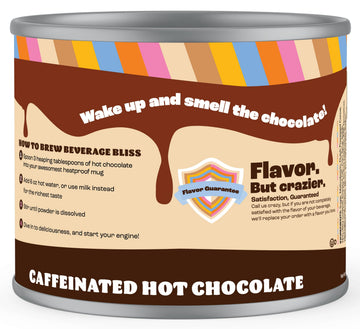 Crazy Cups Caffeinated Chocolate Souffle Hot Cocoa Mix - enhanced Coffee Substitute 12 Oz Canister for Hot Chocolate Lovers