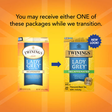 Twinings Decaffeinated Lady Grey Black Tea Individually Wrapped Bags, 20 Count (Pack Of 6), Orange Peel & Lemon Peel, Enjoy Hot