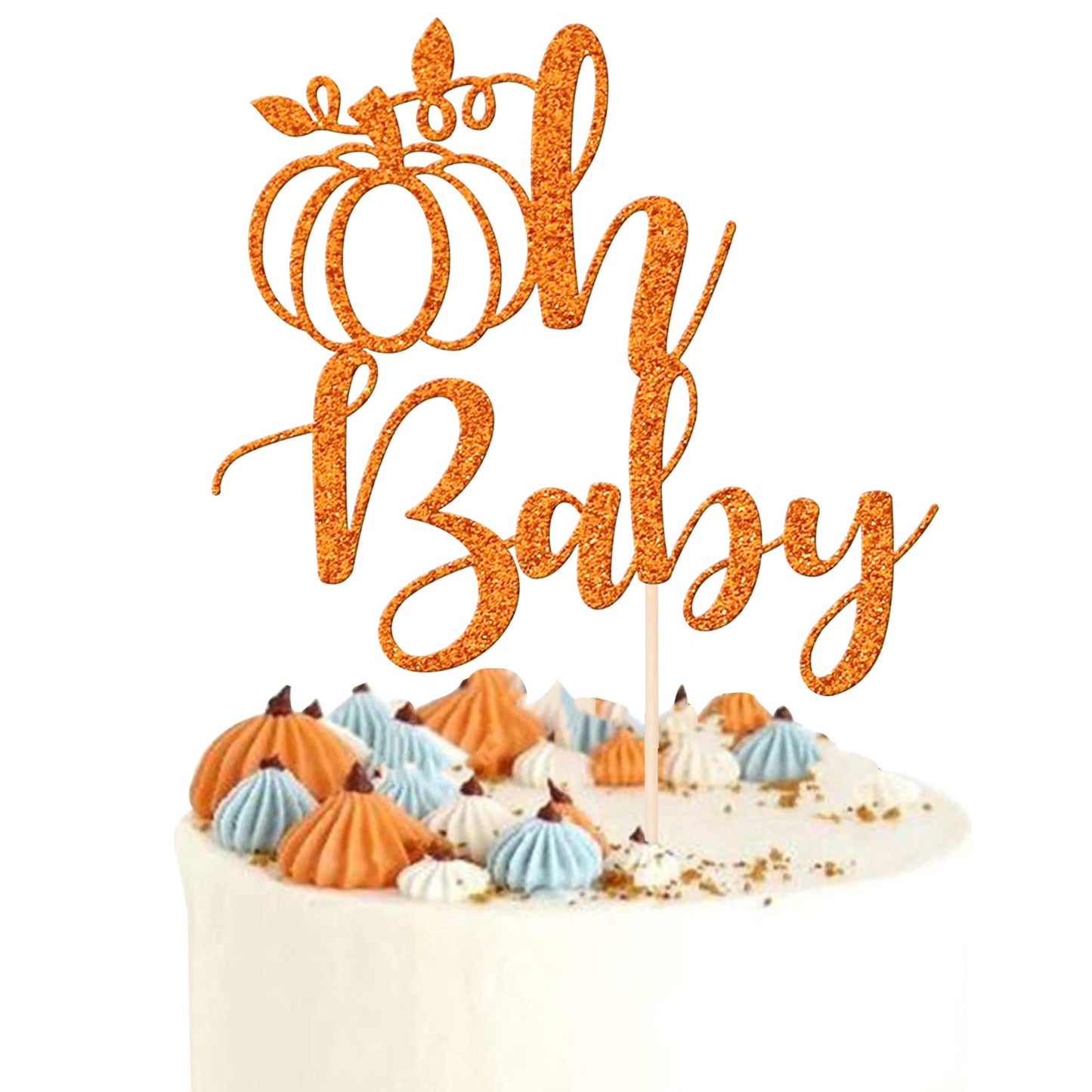 1 PCS Pumpkin Oh Baby Cake Topper Glitter Fall Theme Pumpkin Baby Shower Cake Pick for Baby Shower Kids Birthday Thanksgiving Pa