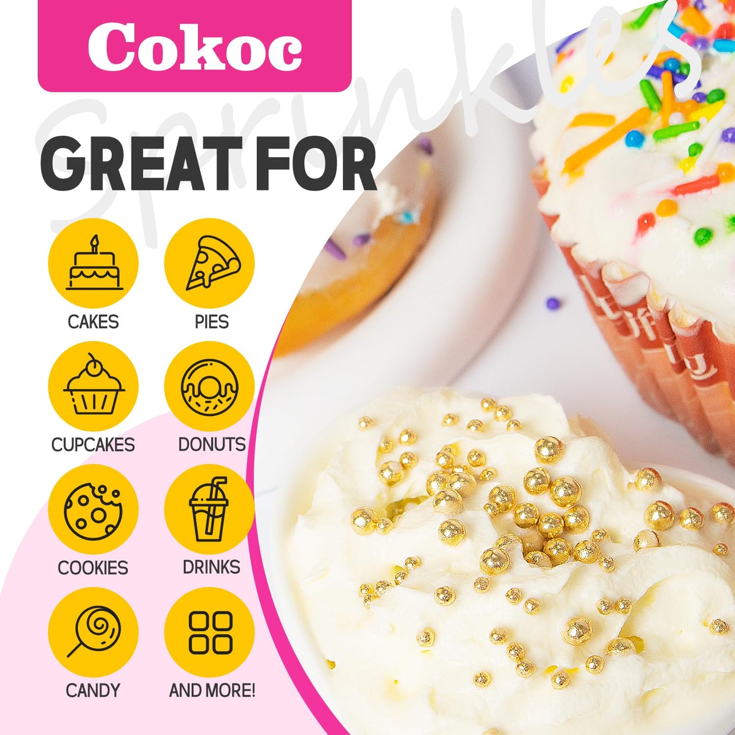 Cokoc Edible Hearts Sprinkles for Cake Decorating, Cupcakes, Ice Cream, 2.47oz, Valentines-Heart