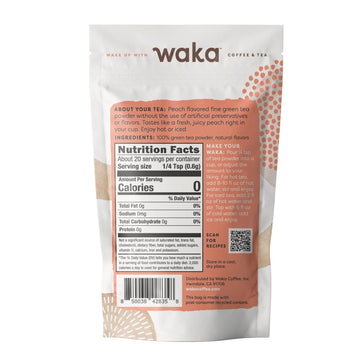 Waka Instant Green Tea Mix, Peach Flavored - 100% Tea Leaves, No Additives, Unsweetened Sample/Travel Size Tea Powder - Easy Qui