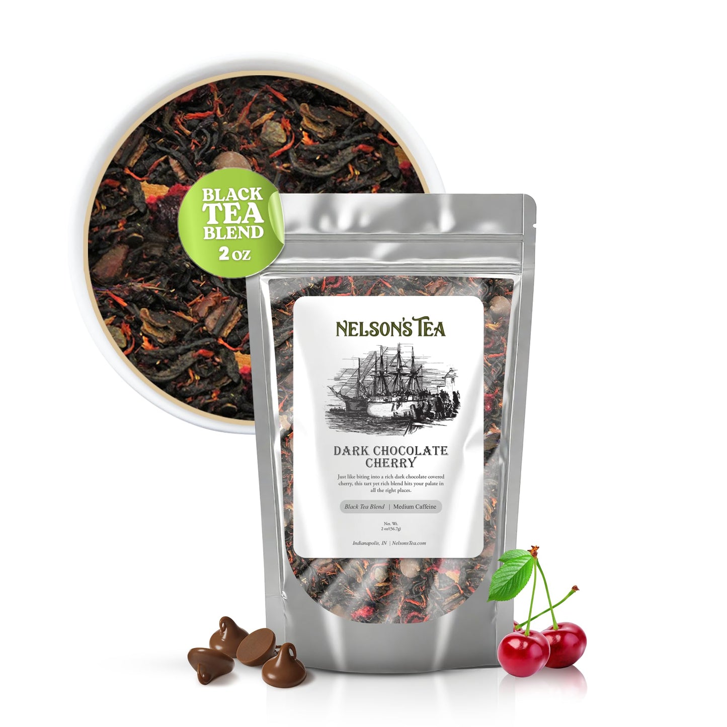Nelson'S Tea Dark Chocolate Cherry - Rich Blend Of Pu-Erh Black Tea, Chocolate Chips, Wild Cherry Bark, Dried Cherries Herbal Lo