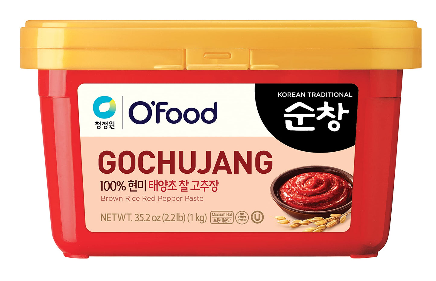 Chung Jung One O'Food Medium Gochujang 2.2Lb, Korean Red Chili Pepper Paste, Spicy, Sweet And Savory Sauce, Traditional Fermented Condiment, 100% Brown Rice, No Corn Syrup