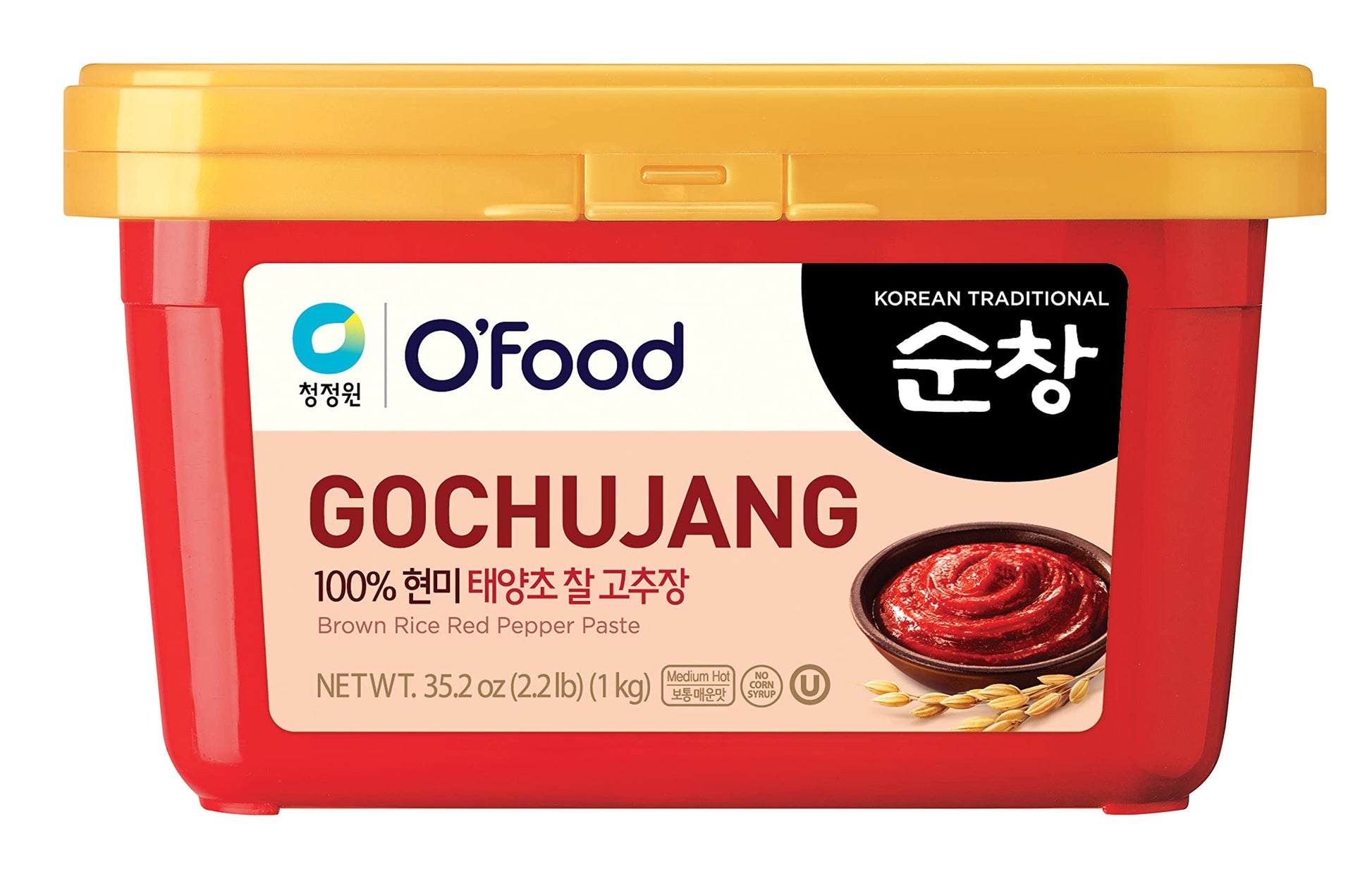 Chung Jung One O'Food Medium Gochujang 2.2Lb, Korean Red Chili Pepper Paste, Spicy, Sweet And Savory Sauce, Traditional Fermented Condiment, 100% Brown Rice, No Corn Syrup
