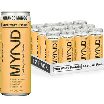 MYND Orange Mango Sparkling Protein Water, 20g Whey Protein, 12 pack