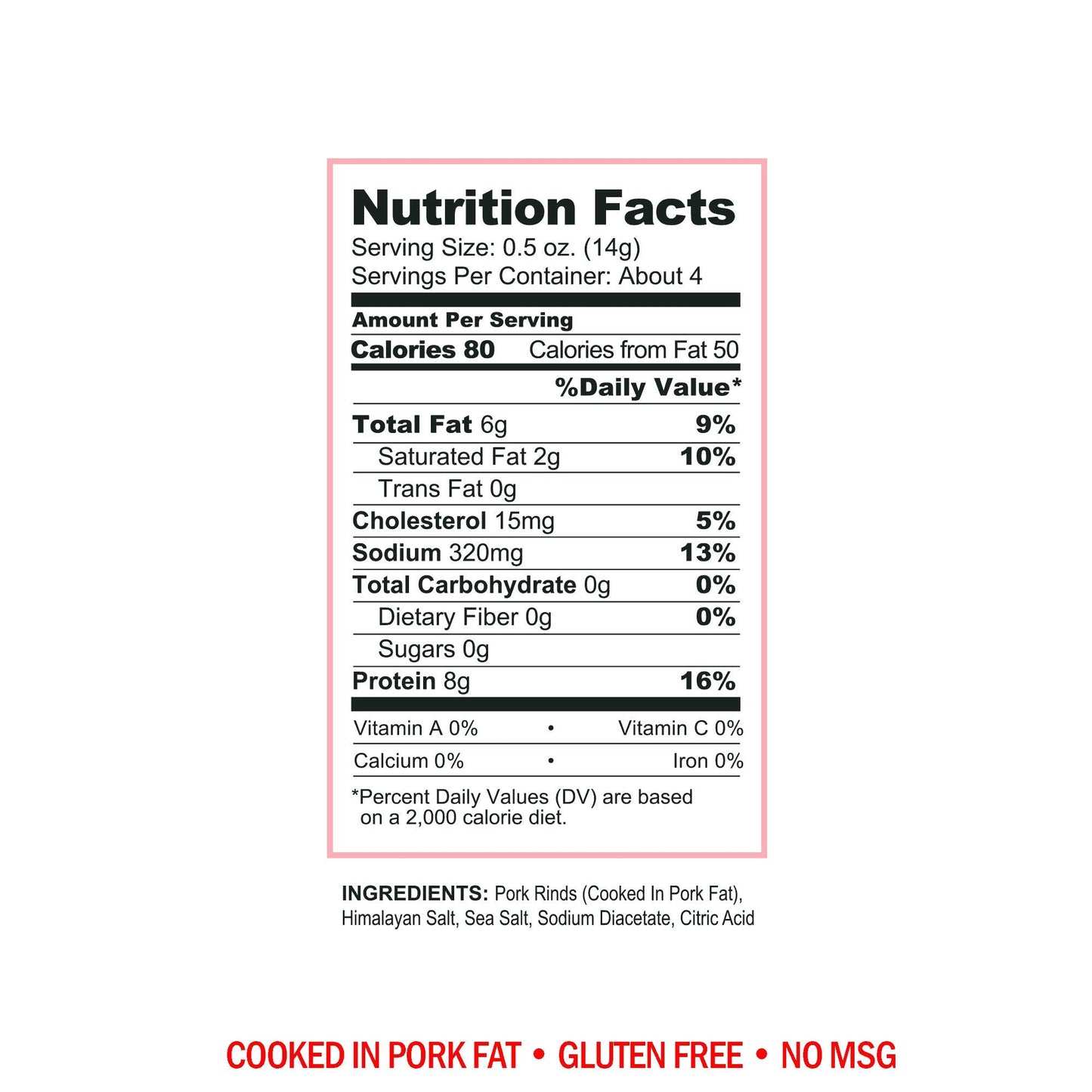 Pork King Good Himalayan Pink Salt & Vinegar Pork Rinds (Chicharrones) (4 Pack) Keto Friendly Snack