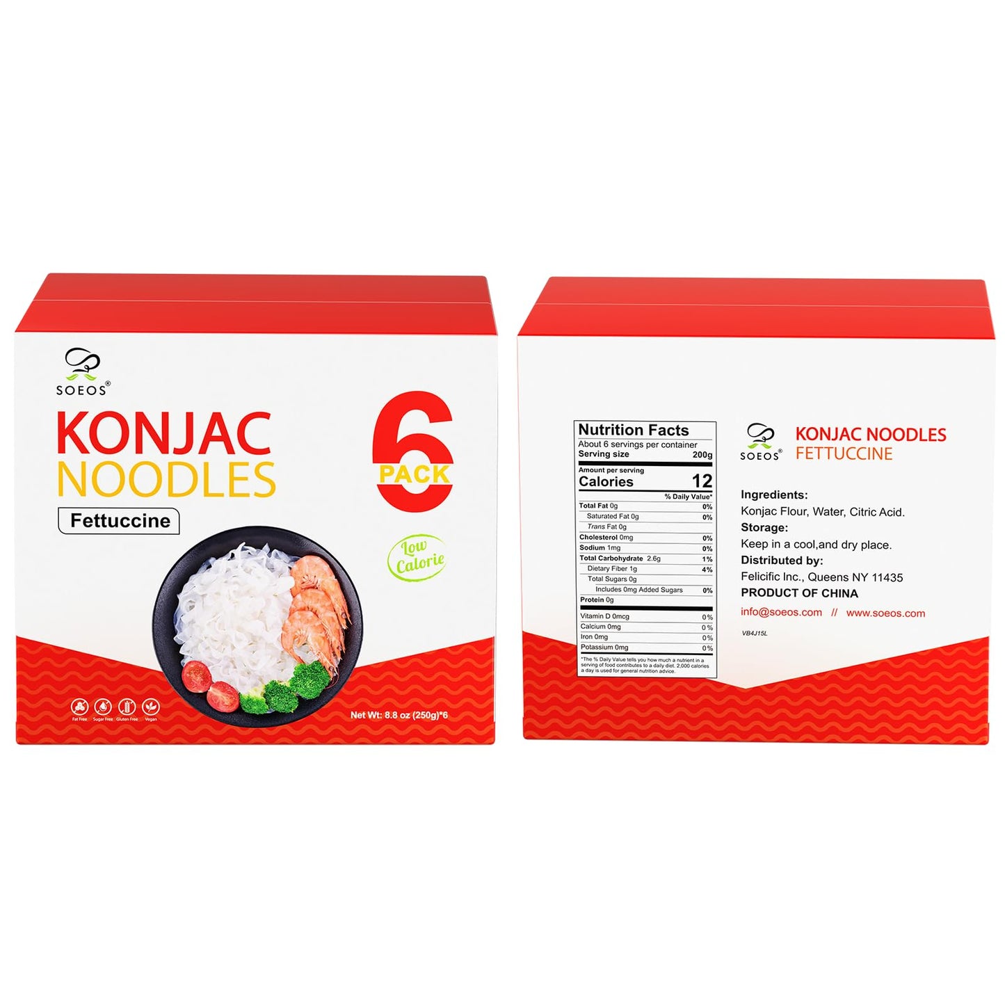 Soeos Konjac Noodles, Fettuccine Pasta, Low Calorie, Low Carb, Keto And Paleo Friendly Shirataki Noodle, Gluten-Free, Fat Free,
