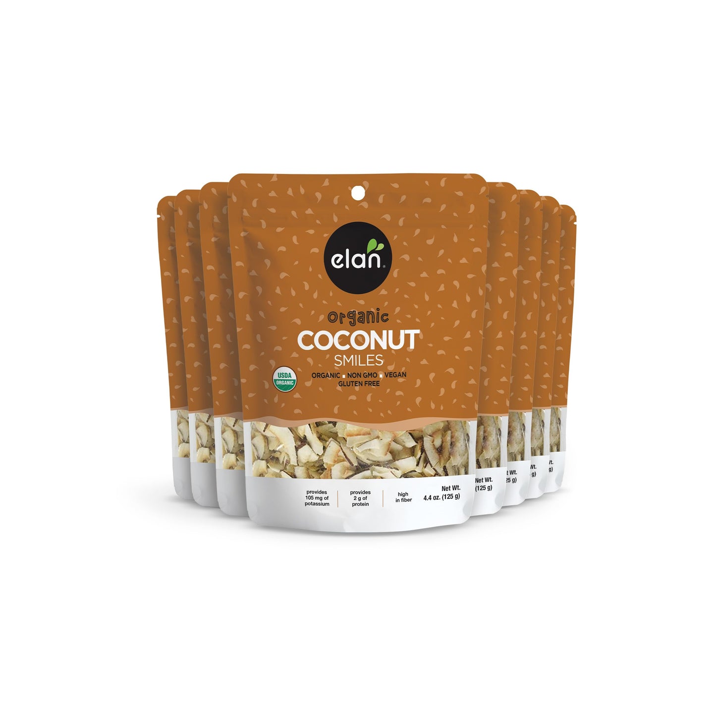 Elan Organic Coconut Smiles, Dried Coconut, Lightly Roasted, Unsweetened Coconut Chips, No Sugar Added, Non-GMO, Vegan, Gluten-F